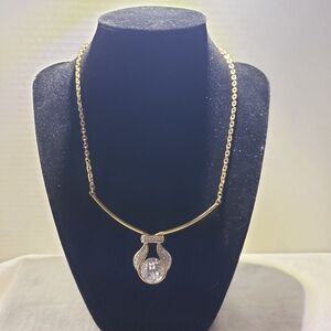 Beautiful Vintage signed Gold Plated Metal Monet Rhinestones Art Deco Necklace